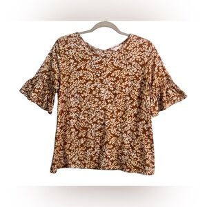 Lauren Conrad | Orange Floral Bell Sleeve Casual Shirt